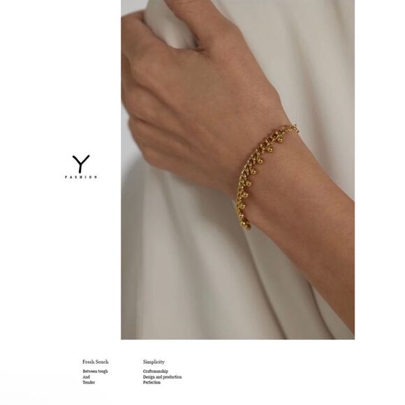 18K Gold Chain Beads Bracelet Minimalist Delicate Bracelet 7”+3” inch extension - Picture 6 of 6